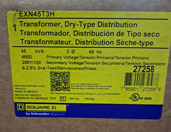 New Square D 45kva Transformer- Dry Type