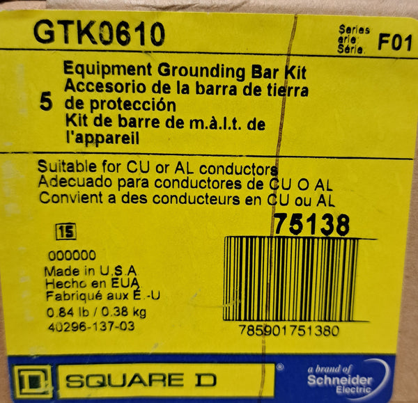 NEW Square D Equipment Grounding Bar Kit Series: F01