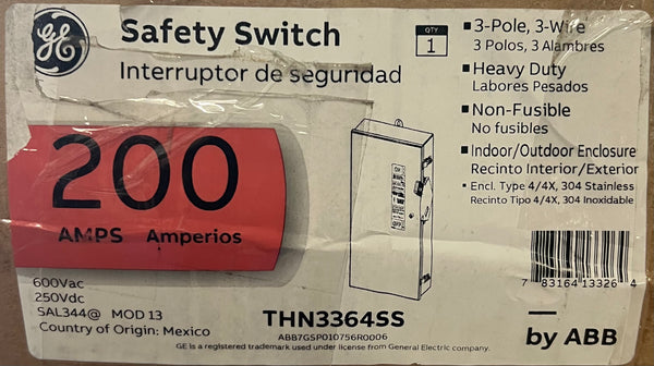 New GE HEAVY DUTY 200A SAFETY SWITCH SS