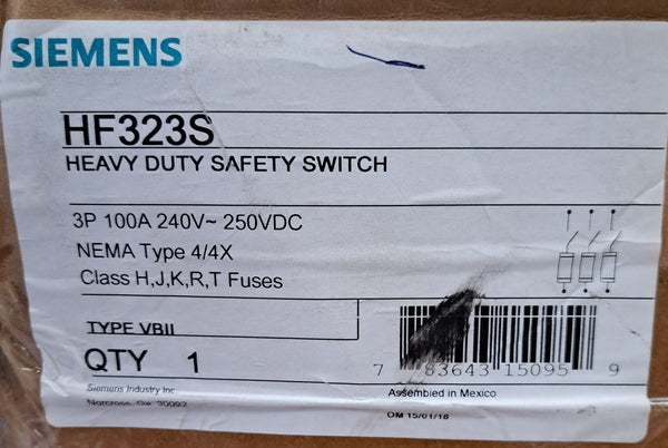 New SIEMENS Fuisable Heavy Duty Safety Switch NEMA 4/4X HNF323S